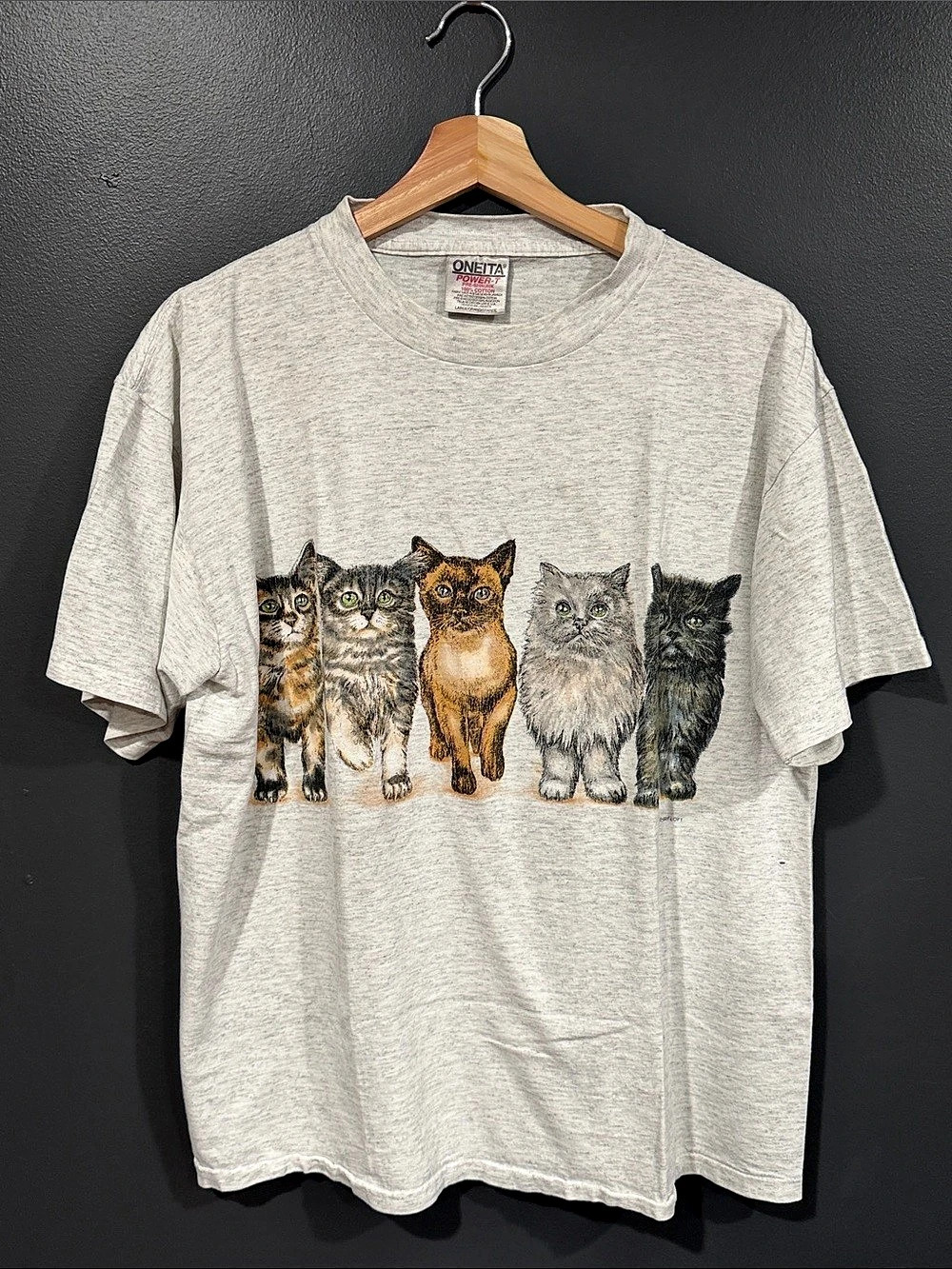 Oneita T-Shirt Loft Cats T-Shirt Gray Cotton